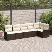 vidaXL Trädgårdsoffset med kudde 6 pcs Brun Poly rattan