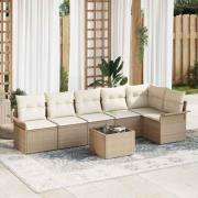 vidaXL Trädgårdsoffset med kudde 7 pcs Beige Poly rattan