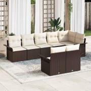 vidaXL Trädgårdsoffset med kudde 8 pcs Brun Poly rattan