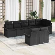vidaXL Trädgårdsoffset med kudde 8 pcs Svart Poly rattan