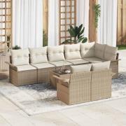 vidaXL Trädgårdsoffset med kudde 9 pcs Beige Poly rattan