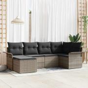 vidaXL Trädgårdsoffset med kudde 6 pcs Grå Poly rattan