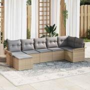 vidaXL Trädgårdsoffset med kudde 7 pcs Beige Poly rattan