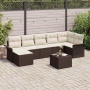 vidaXL Trädgårdsoffset med kudde 8 pcs Brun Poly rattan