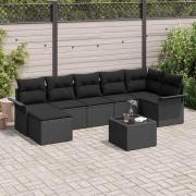 vidaXL Trädgårdsoffset med kudde 8 pcs Svart Poly rattan