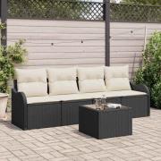 vidaXL Trädgårdsoffset 5 pcs Svart Poly rattan