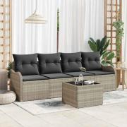 vidaXL Trädgårdsoffset 5 pcs Ljusgrå Poly rattan
