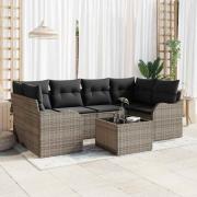 vidaXL Trädgårdsoffset med kudde 7 pcs Grå 55 x 55 x 37 cm Poly rattan