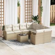 vidaXL Trädgårdsoffset 9 pcs Beige 55 x 55 x 37 cm Poly rattan