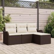 vidaXL Trädgårdsoffset med kudde 4 pcs Brun Poly rattan
