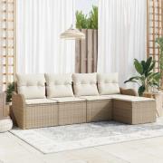 vidaXL Trädgårdsoffset med kudde 5 pcs Beige Poly rattan
