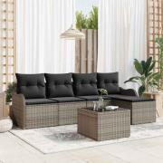 vidaXL Trädgårdsoffset med kudde 6 pcs Grå Poly rattan