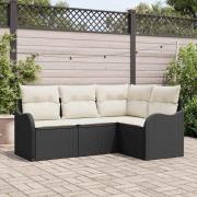 vidaXL Trädgårdsoffset med kudde 4 pcs Svart Poly rattan