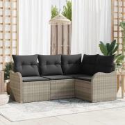 vidaXL Trädgårdsoffset med kudde 4 pcs Ljusgrå Poly rattan