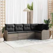 vidaXL Trädgårdsoffset med kudde 5 pcs Grå Poly rattan