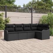 vidaXL Trädgårdsoffset med kudde 5 pcs Svart Poly rattan