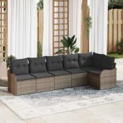 vidaXL Trädgårdsoffset med kudde 6 pcs Grå Poly rattan