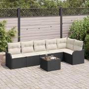 vidaXL Trädgårdsoffset med kudde 7 pcs Svart Poly rattan