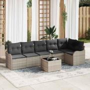 vidaXL Trädgårdsoffset med kudde 7 pcs Ljusgrå Poly rattan