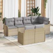 vidaXL Trädgårdsoffset med kudde 7 pcs Beige Poly rattan