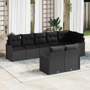 vidaXL Trädgårdsoffset med kudde 8 pcs Svart Poly rattan