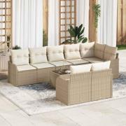 vidaXL Trädgårdsoffset med kudde 9 pcs Beige Poly rattan