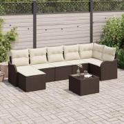 vidaXL Trädgårdsoffset med kudde 8 pcs Brun Poly rattan