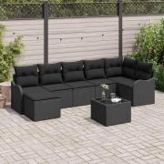 vidaXL Trädgårdsoffset med kudde 8 pcs Svart Poly rattan