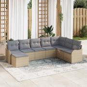 vidaXL Trädgårdsoffset med kudde 8 pcs Beige Poly rattan