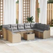 vidaXL Trädgårdsoffset med kudde 10 pcs Beige Poly rattan