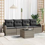 vidaXL Trädgårdsoffset med kudde 5 pcs Grå 55 x 55 x 37 cm Poly rattan
