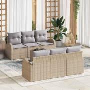 vidaXL Trädgårdsoffset 7 pcs Beige 55 x 55 x 37 cm Poly rattan