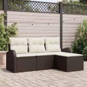 vidaXL Trädgårdsoffset med kudde 4 pcs Brun Poly rattan