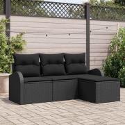 vidaXL Trädgårdsoffset med kudde 4 pcs Svart Poly rattan