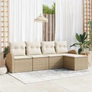 vidaXL Trädgårdsoffset med kudde 5 pcs Beige Poly rattan