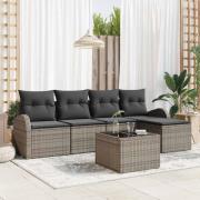 vidaXL Trädgårdsoffset med kudde 6 pcs Grå Poly rattan