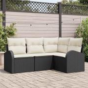 vidaXL Trädgårdsoffset med kudde 4 pcs Svart Poly rattan