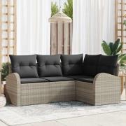 vidaXL Trädgårdsoffset med kudde 4 pcs Ljusgrå Poly rattan