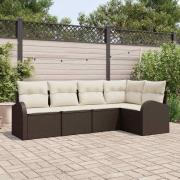 vidaXL Trädgårdsoffset med kudde 5 pcs Brun Poly rattan