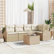 vidaXL Trädgårdsoffset med kudde 6 pcs Beige Poly rattan