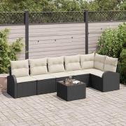 vidaXL Trädgårdsoffset med kudde 7 pcs Svart Poly rattan