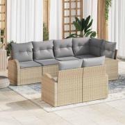 vidaXL Trädgårdsoffset med kudde 7 pcs Beige Poly rattan