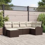 vidaXL Trädgårdsoffset med kudde 6 pcs Brun Poly rattan