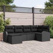 vidaXL Trädgårdsoffset med kudde 6 pcs Svart Poly rattan