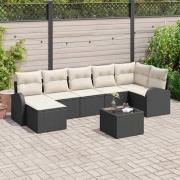 vidaXL Trädgårdsoffset med kudde 8 pcs Svart Poly rattan
