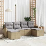 vidaXL Trädgårdsoffset med kudde 6 pcs Beige Poly rattan