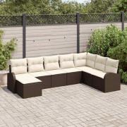 vidaXL Trädgårdsoffset med kudde 8 pcs Brun Poly rattan