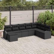 vidaXL Trädgårdsoffset med kudde 8 pcs Svart Poly rattan