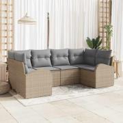vidaXL Trädgårdsoffset med kudde 6 pcs Beige Poly Rattan