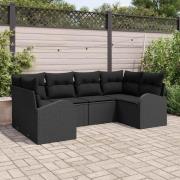 vidaXL Trädgårdsoffset 6 pcs Svart Poly rattan